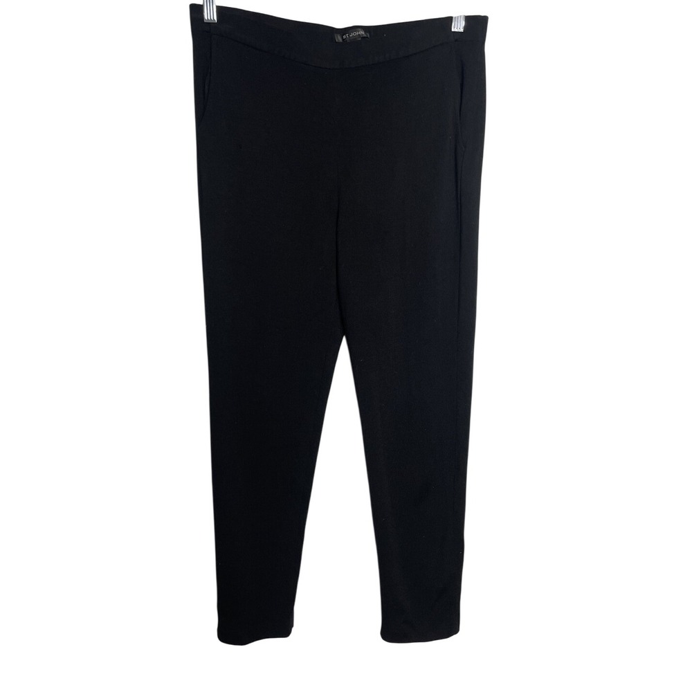 St John Knit  Wool Blend Pants Black Pull On Slim Leg  Elastic Waist Medium